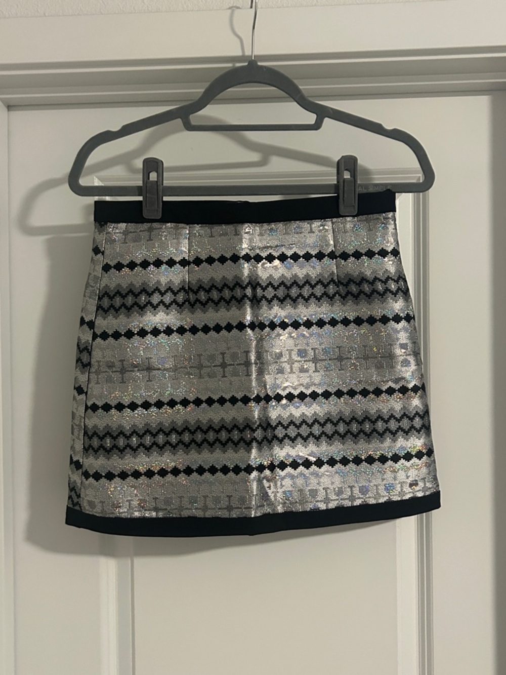 TCEC Silver Mini Skirt with Black Geometric Trim